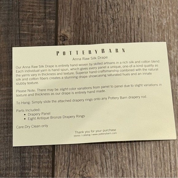 Pottery Barn Anna Raw Silk Drape Rideau Gold 40x96"  & Drapery Rings New - Picture 6 of 6